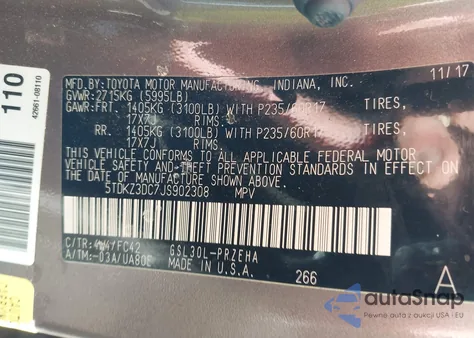 2018 Toyota Sienna Le 8 Passenger from USA, damaged, VIN 5TDKZ3DC7JS902308